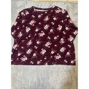 Women’s Croft & Barrow Top 3/4 Sleeves Floral Maroon Plus 5x